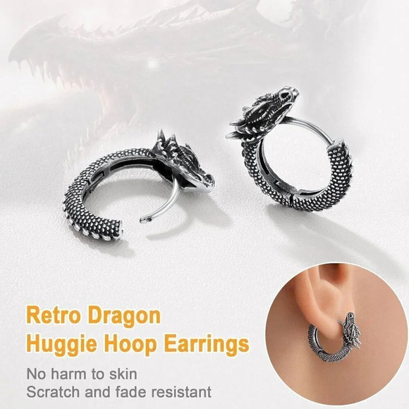 Women  Hypoallergenic Stainless Steel Stud Personalized Dragon Earrings - Picture 4 of 11